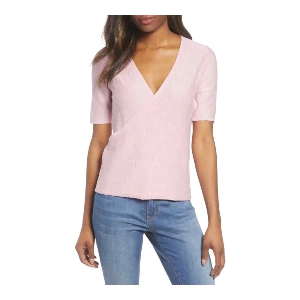 Caslon Front Wrap Short Sleeve Sweater Size S